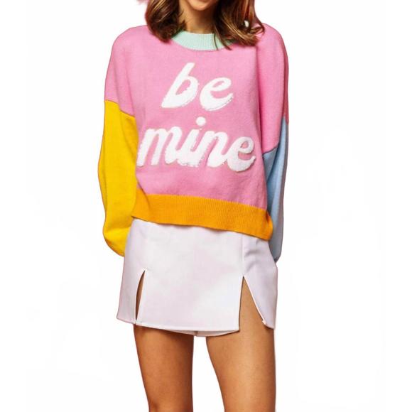 NEW QUEEN OF SPARKLES colorblock be mine sweater in pastel